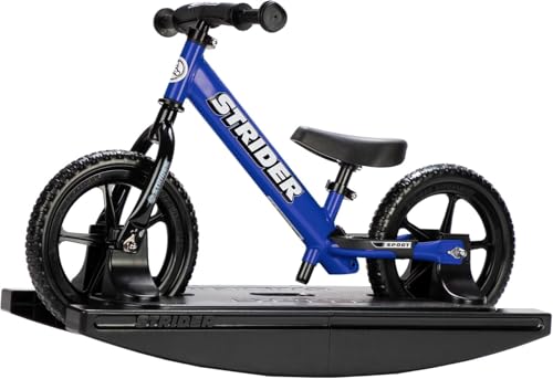 Strider 12” Sport Bike (Blue) + Rocking Base - Helps Teach Baby How to Ride a Balance Bicycle - for Kids 6 Months to 4 Years - Easy Assembly & Adjustments