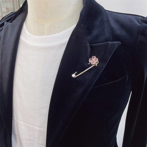 Image of Dainty Clover CZ Brooch Safety Pins Clip Scarf Sweater Shawl Waist Pants Luxury Sparkly Rhinestones Brooches for Collar Dress Skirt Suit Fashion Jewelry for Shamrock Party Birthday 2.2in