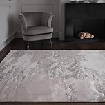 Lord of Rugs Modern Abstract Shiny Rug Silky Shimmer Soft High-Shine Carpet for Living Room, Bedroom Luxury Geometric and Marbled Patterns Rug Cloud AU02 Grey/Silver, X-Large 200 x 290 cm (6'7"x9'6")