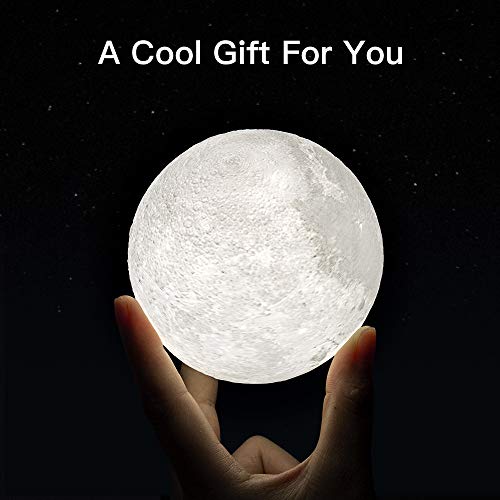 Brightworld Moon Lamp, 3.5 Inch 3D Printing Lunar Lamp Night Light With Black Hand Stand As Kids Women Girls Boy Birthday Gift, Usb Charging Touch Control Brightness Two Tone Warm Cool White #TOP5