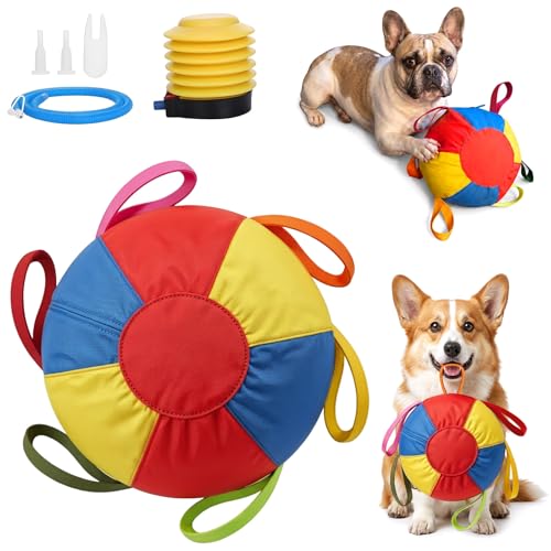 Herding Ball for Dogs, 10 Inch Inflatable Dog Training Ball with Straps, Push & Chase Ball,1200D Oxford Cover, Anti-Burst Inner Ball and Pump for Australian Shepherd, Border Collie, Cattle Dog