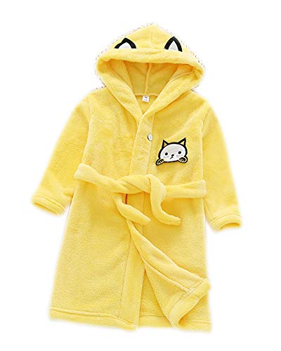Peignoir à Capuche Manches Longues Robe de Nuit Mignon pour Fille et Garçon Cartoon Robes de Bain Jaune 130CM Cover
