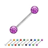 barbell bench press Silbernes, glitzerndes Barbell Piercing (gerader Piercing-Stab / Stecker) mit zwei Multikristall Stein - Piercingkugeln zum Schrauben | aus chirurgischem Edelstahl 316L | 1,2mm / 1,6mm Stab verschiedene Längen + Kugel-Größen + Farben