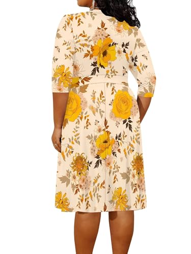 Image of PinkPatty Women's Plus Size Maxi Dress Print 3 /4 Sleeves V Neck Party Sundress Wedding Guest Dresses