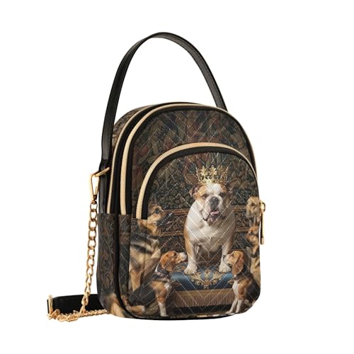 Shoulder Purse Handbag King Dogs Quilted Cell Phone Wallet Chain Purse Cute Zipper Crossbody Bowler Bag, 5.9" × 8.3" × 3.1"2
