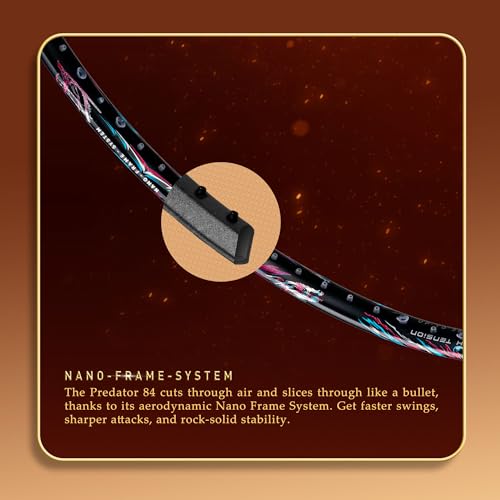 Image of Hundred Predator 84 Extreme Strung Badminton Racket with Full Racket Cover (Black)|