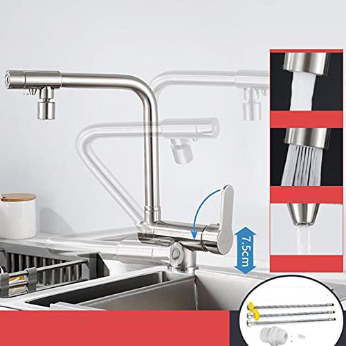 Robinet de cuisine pliant 3 voies laiton mitigeur evier multifonctions chrome