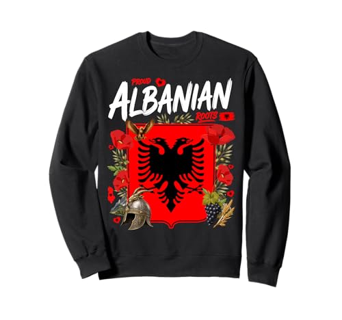 Image of Albanian Roots Idea For Kids & Cultural Albania Flag Sweatshirt