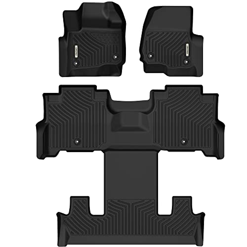 OEDRO Floor Mats 3 Row Liner Set Compatible with 2018-2022 Ford Expedition with 2nd Row Bucket Seats, Includes 1st and 2nd 3rd Row Full Set Liners