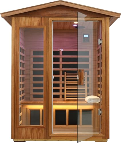 Image of LTCCDSS Ultra-Low EMF Mahogany Outdoor Sauna 2-Person, Far Infrared Saunas for Home, EMF 0.1-1mG, 6 Carbon Crystal Heaters, 360 Full Enclosure, Bluetooth & Chromotherapy, 57.8 * 40.5 * 81.1 inch