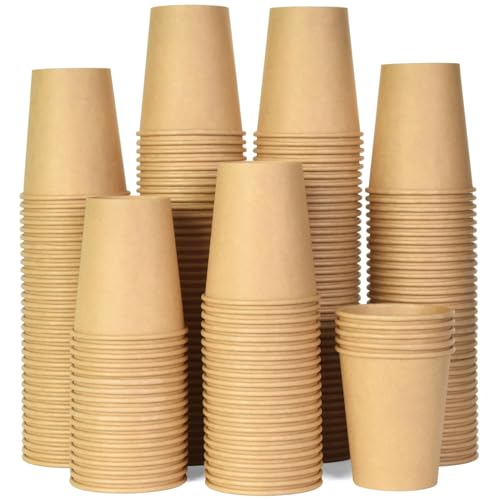 Vumdua 200 Pack 8 oz Kraft Paper Cups, Heavy-duty Disposable Coffee Cups, Leak-proof Unbleached Hot Cold Beverage Drinking Cups for Water, Tea, Juice, Cocoa, Brown