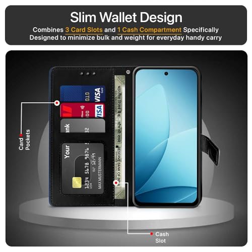 Image of WOW IMAGINE Shock Proof Flip Cover Back Case Cover for Oppo F33 Pro 5G (Flexible | Leather Finish | Card Pockets Wallet & Stand | Black)