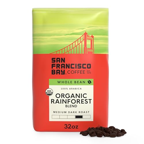 San Francisco Bay Whole Bean Coffee, Organic Rainforest Blend (32 oz Bag), Medium-Dark Roast, USDA Organic Coffee Beans