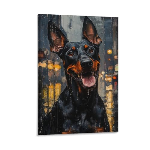Tableau impression sur toile Doberman 30x45cm pour décoration murale de maison