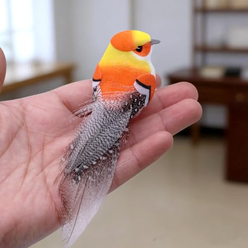 TETEWEVER 10 Stück Deko Vögel mit Clip, Deko Vogel mit Federn, Künstliche Vögels Dekorieren, Mini Federvögel für Garten Frühling Party Dekoration Party Dekoration