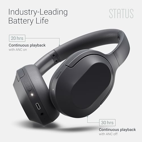 Status Core ANC Active Noise Cancelling Headphones - Cave - Over Ear Head Phones w/Built-in Microphones - Wireless & Bluetooth + Detachable 3.5mm Wired - USB-C Charging Cable - 30 Hour Battery - Image 4