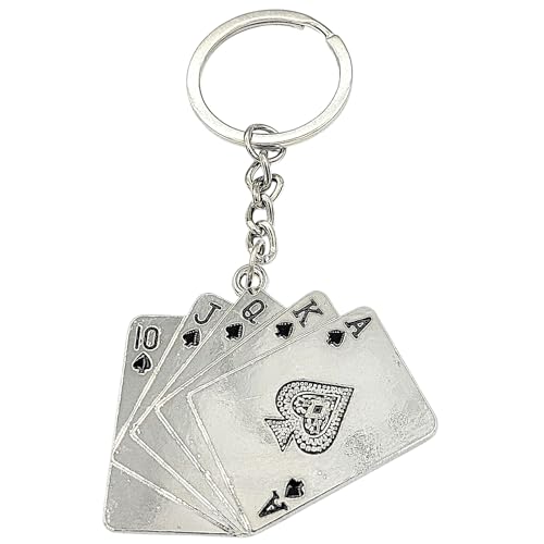 Promotech Llavero con diseño de tarjeta de póquer de metal resistente, accesorio elegante para tu llavero, plata, W2L6