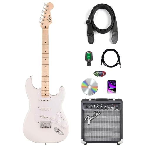 Image of Fender Squier Sonic Stratocaster HT - Arctic White Bundle with Frontman 10G Amp, Instrument Cable, Tuner, Strap, Picks, and Austin Bazaar Instructional DVD