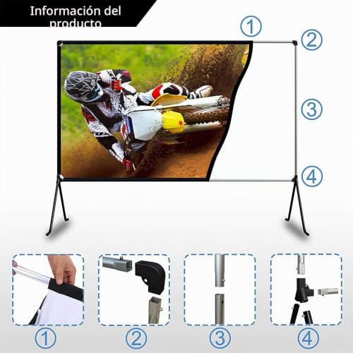 Miniatura 6 de Pantalla Proyector De 3,80 Metros, Lienzo Con Soporte 16: 9 Hd Plegable Para Interior Exterior, Pantalla Proyector Para Casa, Fiesta, Oficina, Aula
