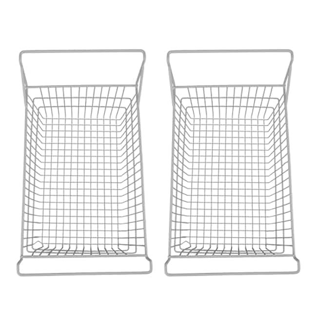 Freezer Baskets Wire Storage, 2pcs Steel Wire Organizer Bins 19.7x9.4 Inch with High Low Handles - Durable PE Coating, Easy Access Kitchen Pantry Storage (type 2)
