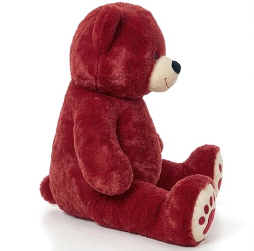 Image of Honey Hugs 3 Feet Red Teddy Bear | Ultra Soft High-Pile Plush Fur | Cute Big Size Cuddle Toy with Embroidered Paw Prints | Birthday, Anniversary & Romantic Gift