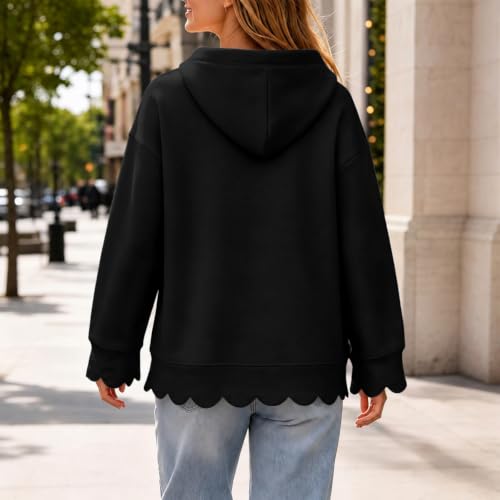 Hooded Sweatshirts for Women Cotton Scalloped Hem Fashion Sweat Shirts - image 6