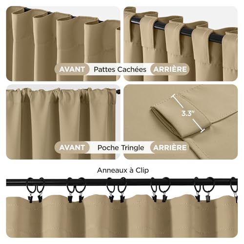 Image of Joydeco Beige Thermal Blackout Curtain, 140 x 225 cm, Anti-Foid and Heat Insulated, Noise Proof, Anti-UV, Hidden Tabs and Rod Pocket for Living Room, Bedroom, Balcony - 2 Pieces