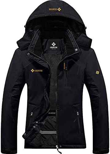 GEMYSE Women's Mountain Waterproof Ski Snow Jacket Winter Windproof Rain Jacket(Black，Large)