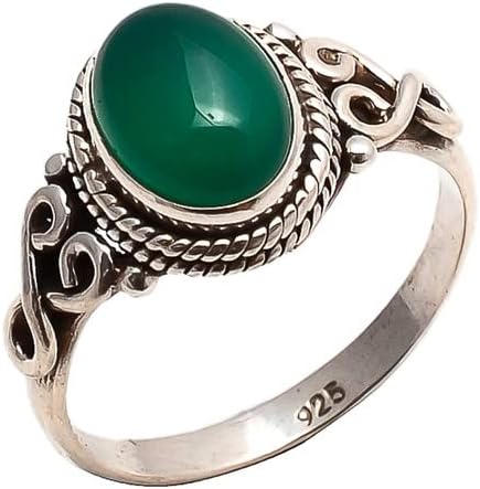 Avicrafts Green Onyx Stone Ring 925 Sterling Silver Statement Ring For Women Handmade Gemstone Christmas Jewellery Gift For Her