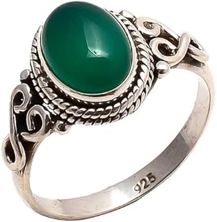 Green Onyx Ring 925 Sterling Silver Statement Ring For Women - Size M - Stone Gemstone Christmas Gifts Ring Jewelry