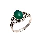 Avicrafts Green Onyx Stone Ring 925 Sterling Silver Statement Ring For Women Handmade Gemstone Christmas Jewellery Size US 7 Gift For Her