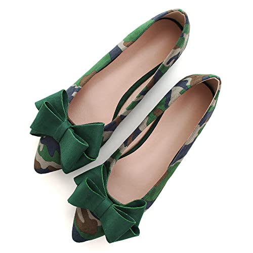 Image of SAILING LU Womens Bowknot Ballet Flats Pointy Toe Suede