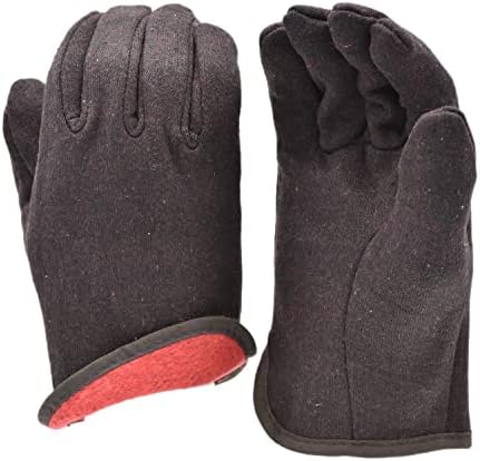 G & F 4414L-DZ Brown Jersey Winter Work Gloves with Red Fleece Lining, Large, 12-Pair