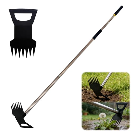 ATFVERDEX Weed Rake and Garden Hoe,7-Tine Manual Weeder Remover Tool,4-Section Adjustable 2 in 1 Hoe and Rake for Heavy-Duty Root Removal and Weed Clearing in Yards,Lawns,Patios,and Gardens