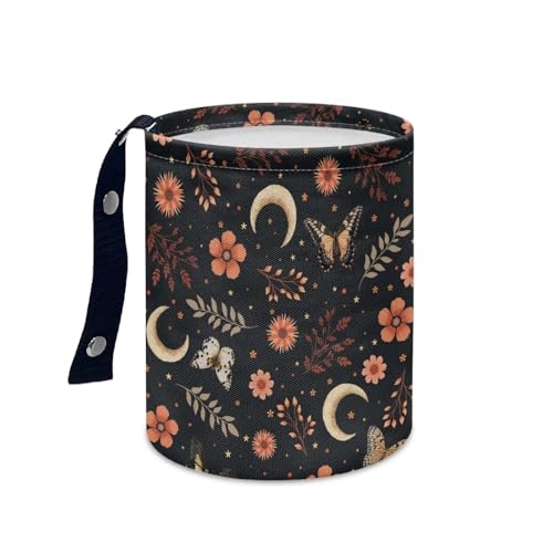 Image of Renewold Floral Butterflies Moon Car Trash Organizer Hanging Garbage Bag with Adjustable Button Straps Trash Bin for Car Automotive Interior Accessories Outdoor Indoor Multipurpose Storage Bag