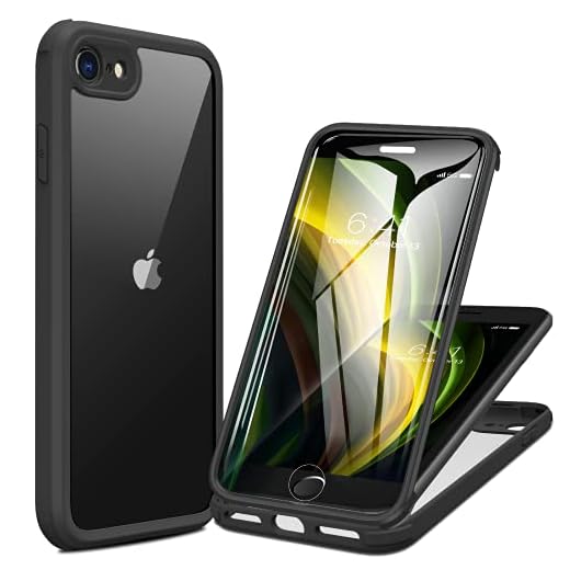 Miracase for iPhone SE Phone Case 3rd/2nd Generation 2022 2020 Full-Body with Built-in Glass Screen Protector, Heavy Duty 360° Protective Shockproof Bumper Cover for iPhone 8/SE 4.7 Inch, Black