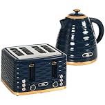 HOMCOM Kettle and Toaster Sets, 3000W 1.7L Rapid Boil Kettle & 4 Slice Toaster with 7 Browning Controls, Defrost, Reheat and Crumb Tray, UK Otter Thermostat, Blue
