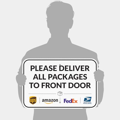 Image of Package Delivery Sign, Delivery Instructions Deliver All Package to Front Door Sign, 12x18 Inches, 3M EGP Reflective .063 Aluminum, Fade Resistant, Made in USA by Sigo Signs