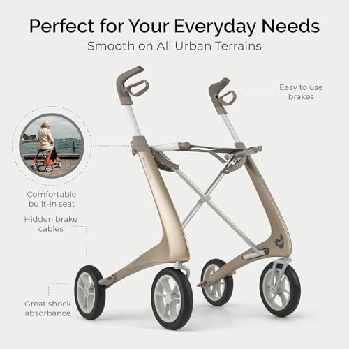 Image of byACRE Carbon Ultralight Rollator Walker, 10.6 lbs, Champagne Gold, Regular