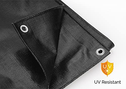 Image of SIGMA (LABLE) 15FT X 12FT 230 GSM Tarpaulin Sheet Waterproof Tirpal Tarpal Tadpatri Super Strong Virgin HDPE UV Treated Rain, Roof, Shed, Multipurpose Cover Black (Strong Eyelets Every 3 Feet)