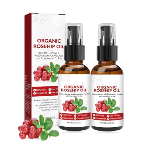 2pcs Rosehip Oil Organic Cold Pressed, Pure Rosa Mosqueta Oil, Natural Anti-Aging Anti-Wrinkle Premium Rosehip Oil For Face, Body, Hair, Skin, Nails, Radiant Glow Restoration