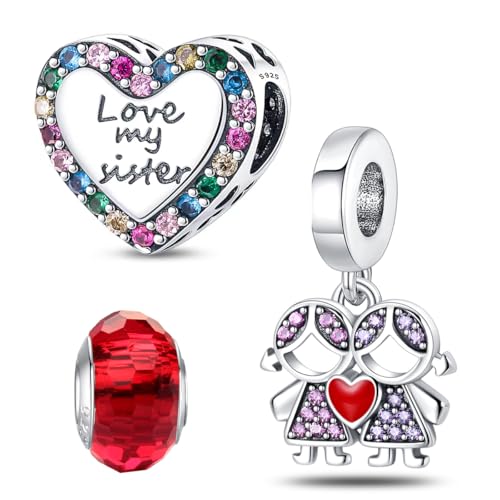 HappyStar charm argento 925,bead charm da donna, ciondolo combinato, I migliori regali per Sorelle e coppie, (perline distanziatrici incluse)