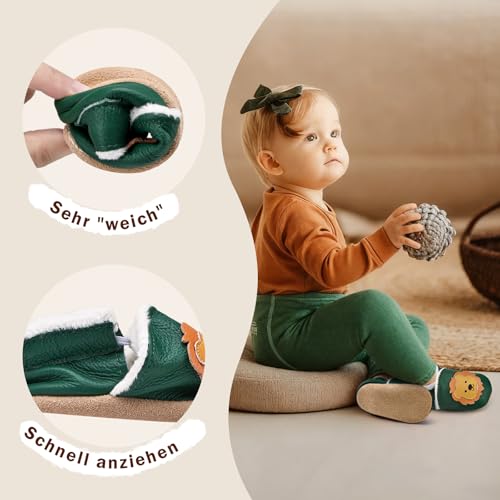 IceUnicorn Krabbelschuhe Baby Winter Krabbelschuhe Gefüttert Plüsch Hausschuhe Baby Lauflernschuhe Warm Weiche Leder Babyschuhe(Grün SZ, 6-12 Monate)