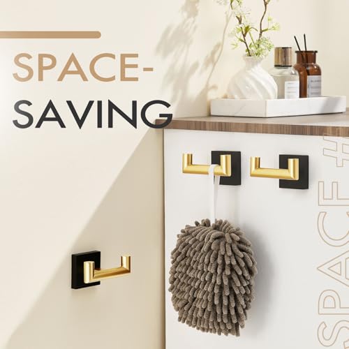 Image of KOKOSIRI Robe Hooks Bath Towel Hooks Bathroom Hardware Double Coat Hooks Wall Mounted, Stainless Steel 3 Pack Black with Gold B1015GDK-P3