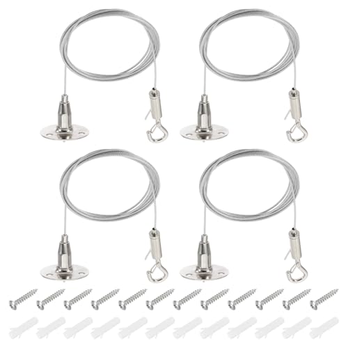 Image of PATIKIL 4 Pcs Adjustable Picture Hanging Wire Kit, 2m /6.6ft Fit for 1.5mm Wire Heavy Duty PVC Coated Stainless Steel Wire Rope Hanger Hardware with Hanging Disc for Hanging Mirrors, Frames