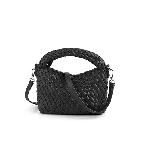Women Woven Purse Small Crossbody Bag, Soft Pu Leather Weave Tote Handbags Handmade Hobo Clutch With Detachable Strap (Black) #TOP1