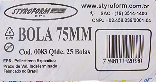 Bola De Isopor, Styroform, 75 mm, Pacote com 25 Bolinhas