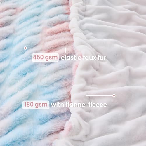 Viviland Faux Fur Throw Blanket for Bed Couch Sofa - Soft Cozy Furry Warm Throw - Comfy Shaggy Blanket - Machine Washable - Pink & Blue Fuzzy Plush Throw - 50"× 60" — view 4