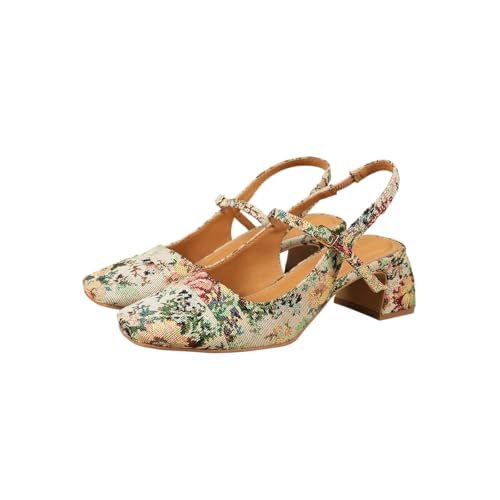 Image of Theater Women Twiggy Mary Jane Block Heel Sandals with Square Toe and Adjustable Buckle Slingback | Cushioned Comfort for Office & Formal Wear