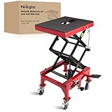 Nilight Motorcycle Lift Table Jack 300 LBS Heavy Duty Hydraulic Motorcycle Scissor Jack Lifts Table Foot Pedal with 4 Caster Wheels Wide Deck for Motorbike Dirt Bike ATV Garage Repair Tool, Red